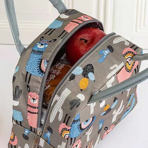 Llama Print Gray Lunch Box Tote Bag - Picture 2 of 3